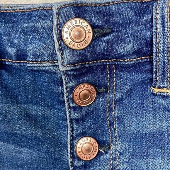 American Eagle Hi Rise Shortie Shorts Denim Jean Button Fly Distressed Cut Off 4 - Picture 2 of 12
